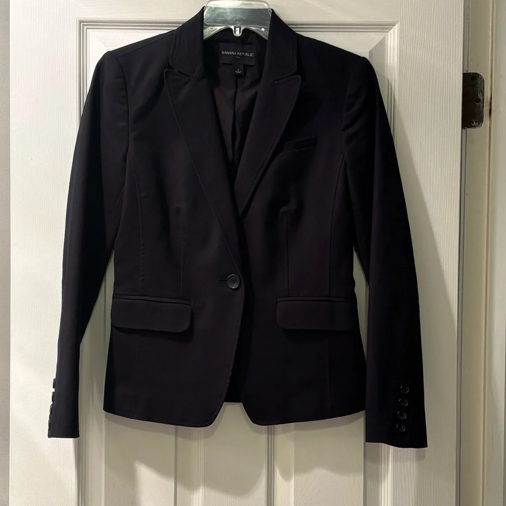 Black Cotton Banana Republic Pantsuit Suit with Blazer 2 - Picture 5 of 9